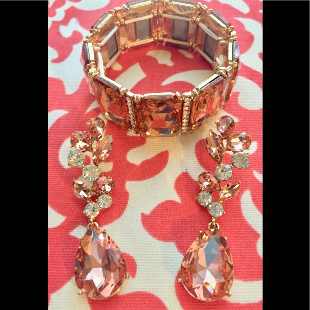 Rose Gold silver clear rhinestone bracelet/earring